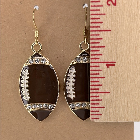 18k Gold Platted Hook Football Dangle Earrings - Picture 2 of 2
